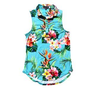 Bad Birdie Womens Sleeveless Tropical Floral Polo Shirt XS Multicolor